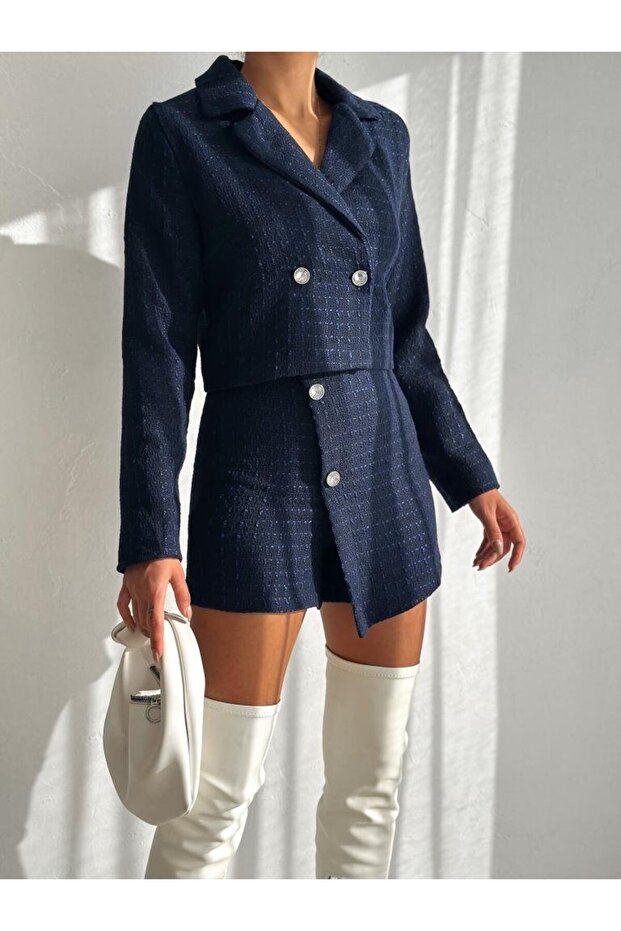 طقم أنيق مُصمم حسب الطلب - أزرق داكن - 8