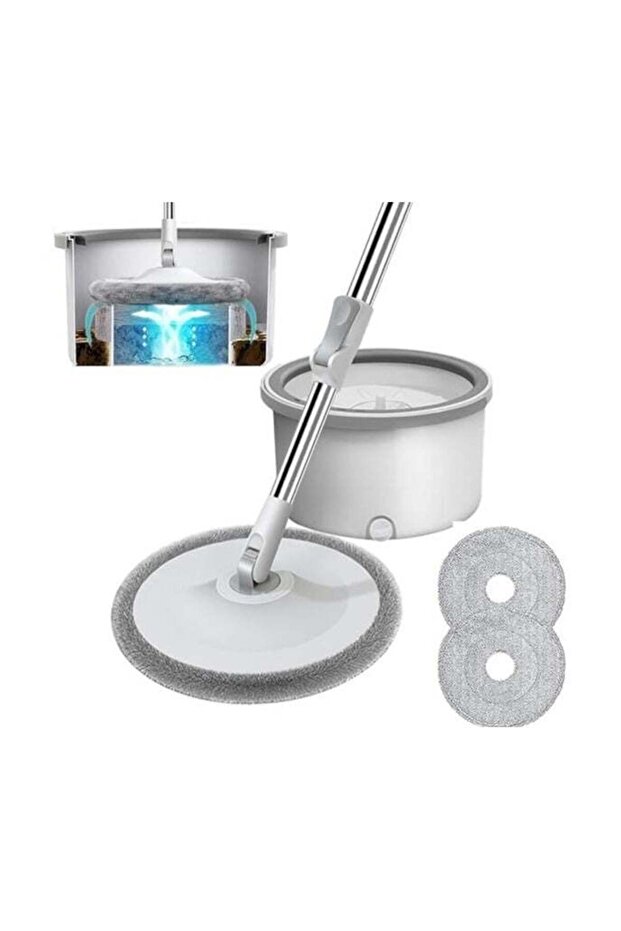 DubaiGallery Rotary Squeeze Mop & Bucket Microfiber Mop Pads Hand Free Wringing Floor Clean Mop wit