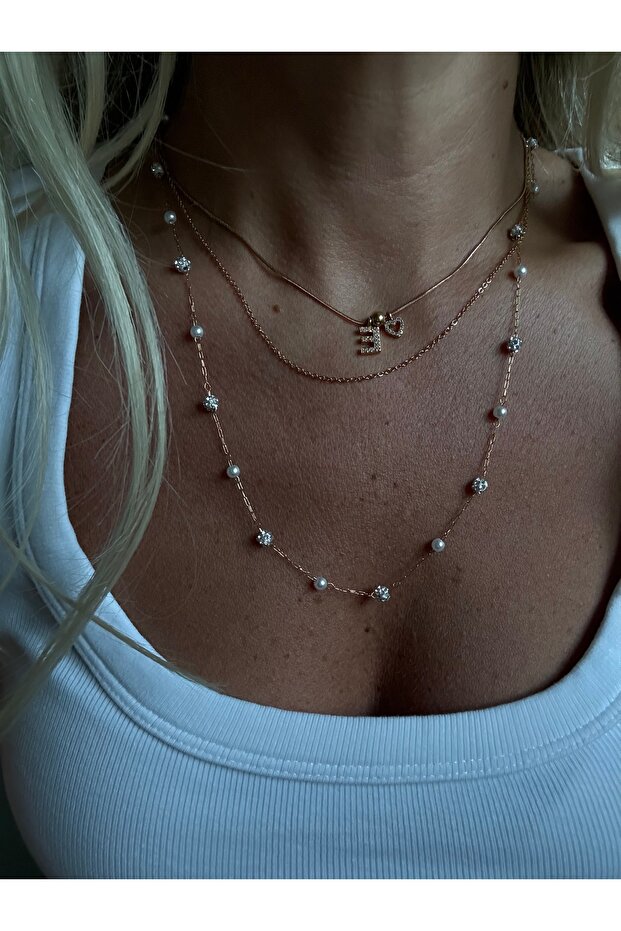 Stainless Steel Mini Zircon Heart with Letter E Necklace