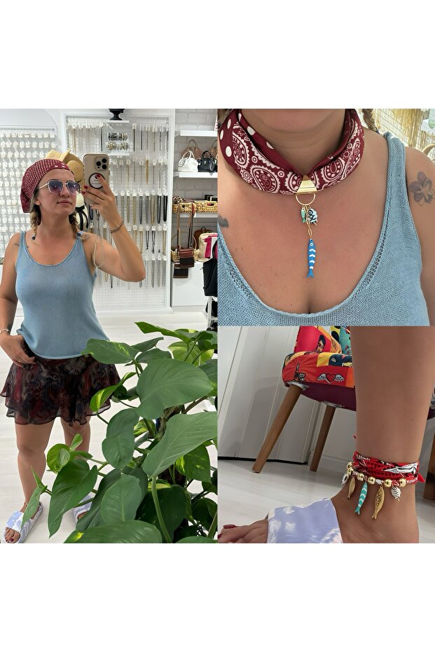 ÇELİK CHARMLI FULAR KOLYE - 4