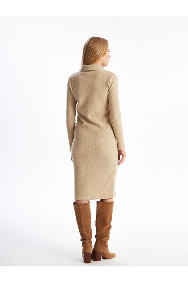 Gömlek Yaka Parlak Görünümlü Elbise - 5