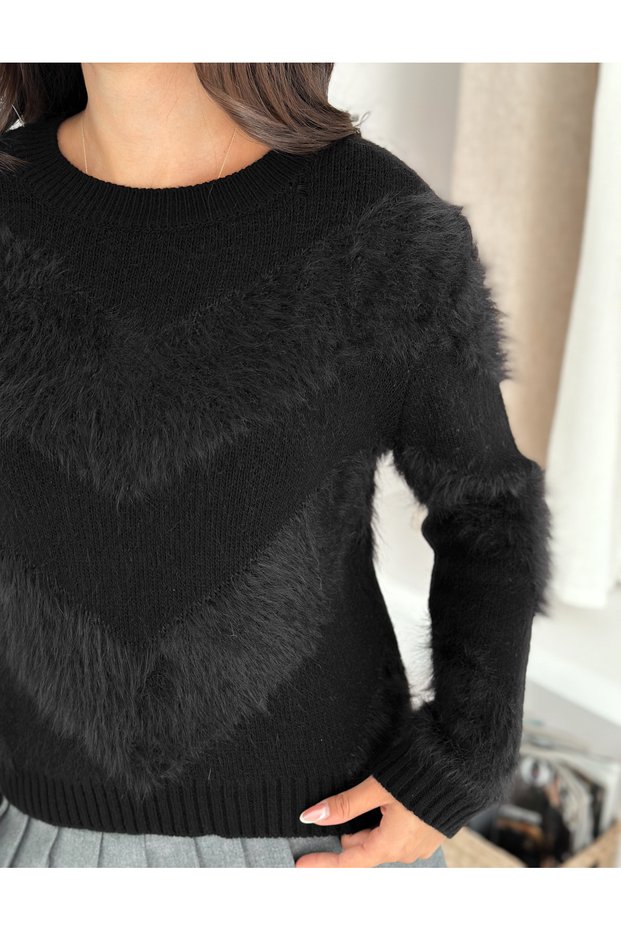 Soft Textured Knitwear Sweater with Feather Detail