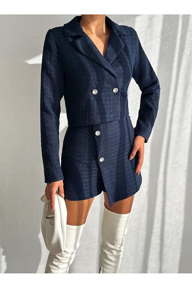 طقم أنيق مُصمم حسب الطلب - أزرق داكن - 1