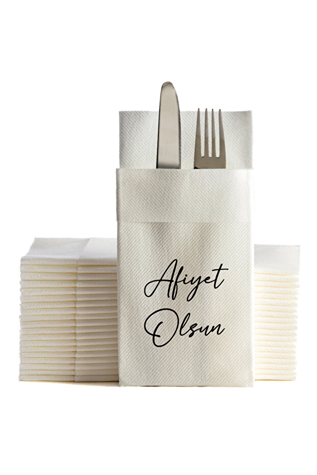 12 Pieces - Fabric Textured Airlaid Premium Napkins (White) Enjoy Your Meal Printed