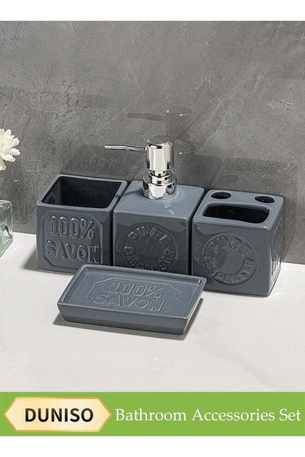 4 Pcs Bathroom Accessories Set,Toiletries Gift Set,Ceramic Bath Set,Including Lotion Bottle, Toothb