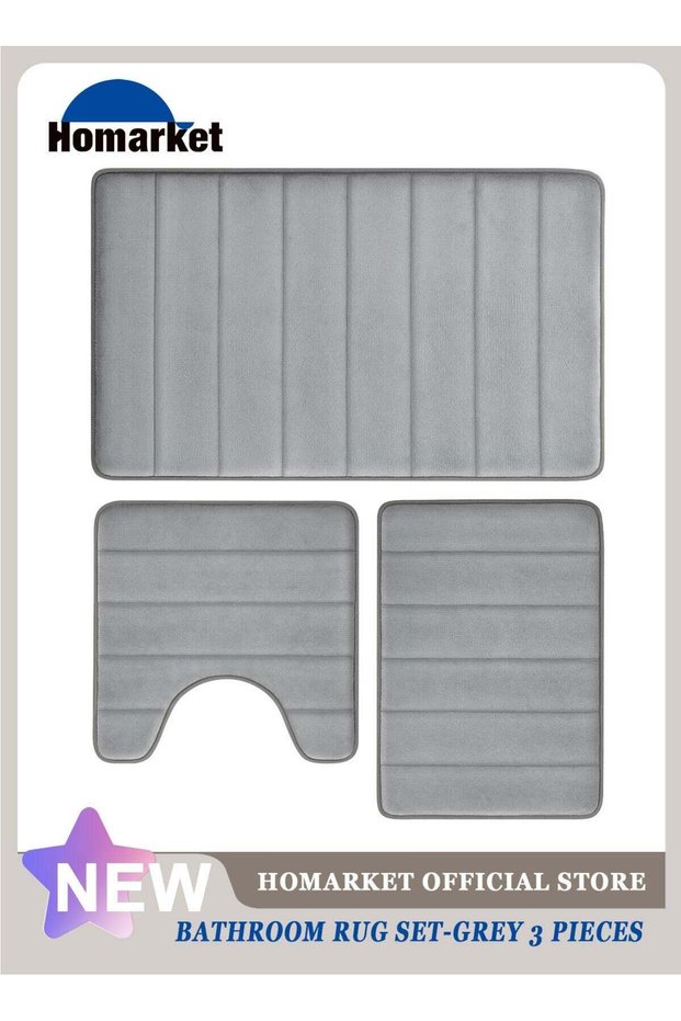 Bathroom Rug Set Memory Foam Non Slip Extra Soft Absorbent Machine Washable and Dry Pedestal Mat Se