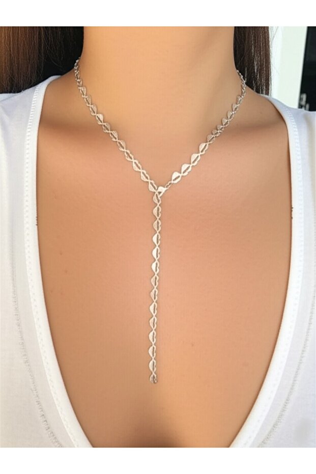 Silver Color Heart Figured Adjustable Length Y Necklace