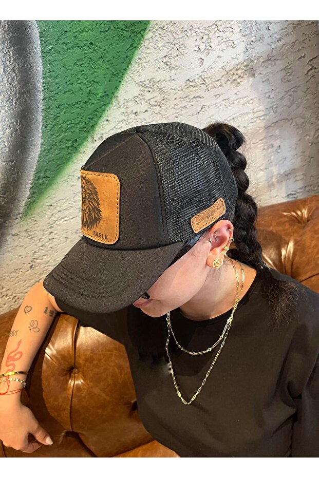 Hakiki Deri Patch Hayvan Figürlü Şapka - 5