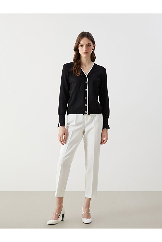 V Yaka Kadın Triko Hırka - 3