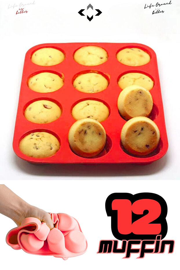 Silicone Muffin and Cupcake Mold 12-Piece Fireproof Non-Stick Flexible and Durable Oven Mold Tray