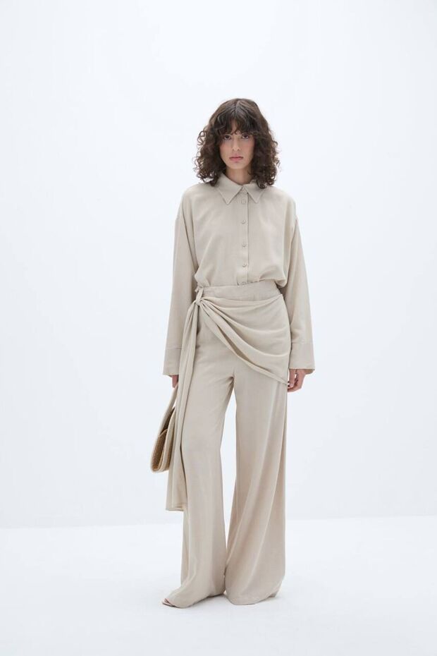 Asymmetric Tie-Up Trousers Set Soil