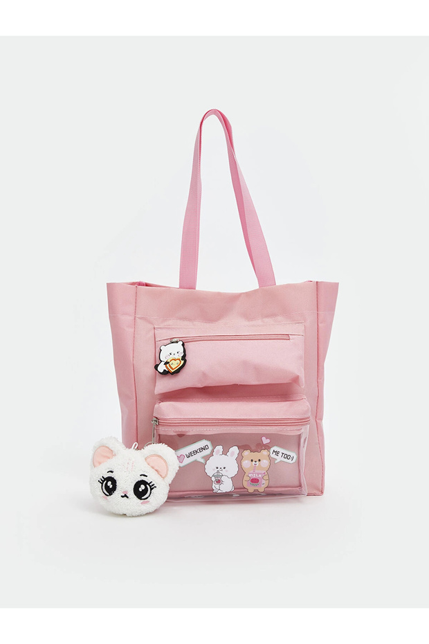 Lcw Accessories Pink Printed Girl's Shoulder Bag with Transparent Pocket