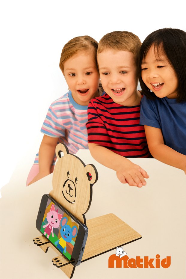 Teddy Bear Shaped Wooden Mobile Phone Tablet Stand – Organic Wooden Desktop Phone Holder (8X15 cm)