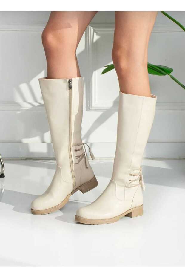 Beige Lace-Up Look Stylish Women's Boots 200113