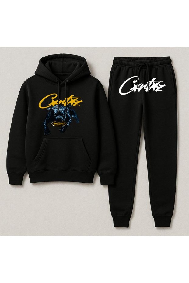 Hooded Crtz Printed Oversize Women'S/Men's Unisex Winter 3 Thread Tracksuit Set