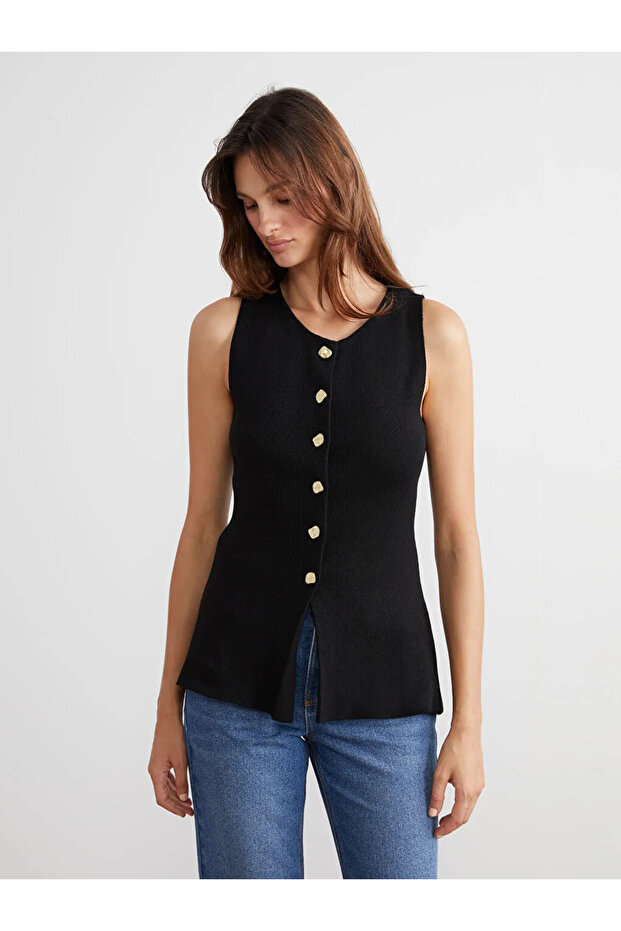 Bisiklet Yaka Kadın Triko Yelek - 4