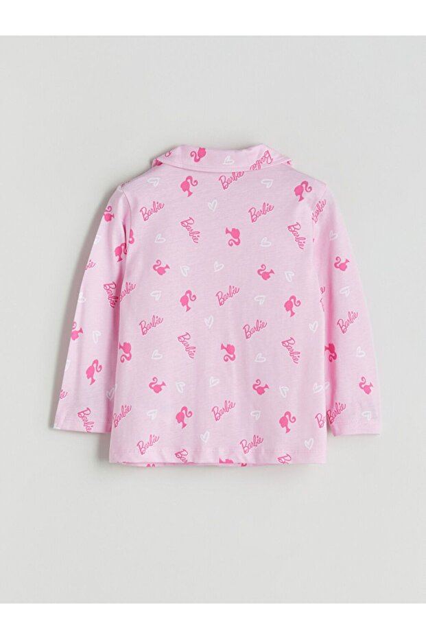LCW Kids Barbie Baskılı Gömlek Yaka Kız Çocuk Pijama Takımı - 4