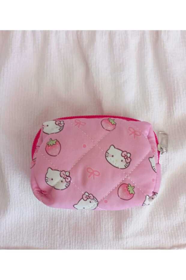 Hello kitty desenli pembe küçük bozuk para cüzdanı - 1
