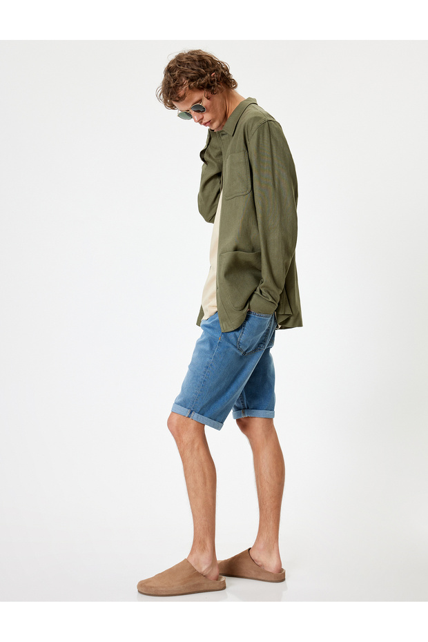 Slim Fit Denim Shorts Bermuda with Pocket Detail Cotton