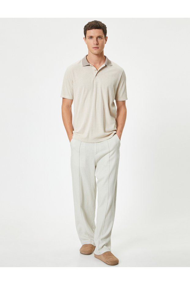 Polo T-Shirt Collar Detailed Buttoned Short Sleeve Textured