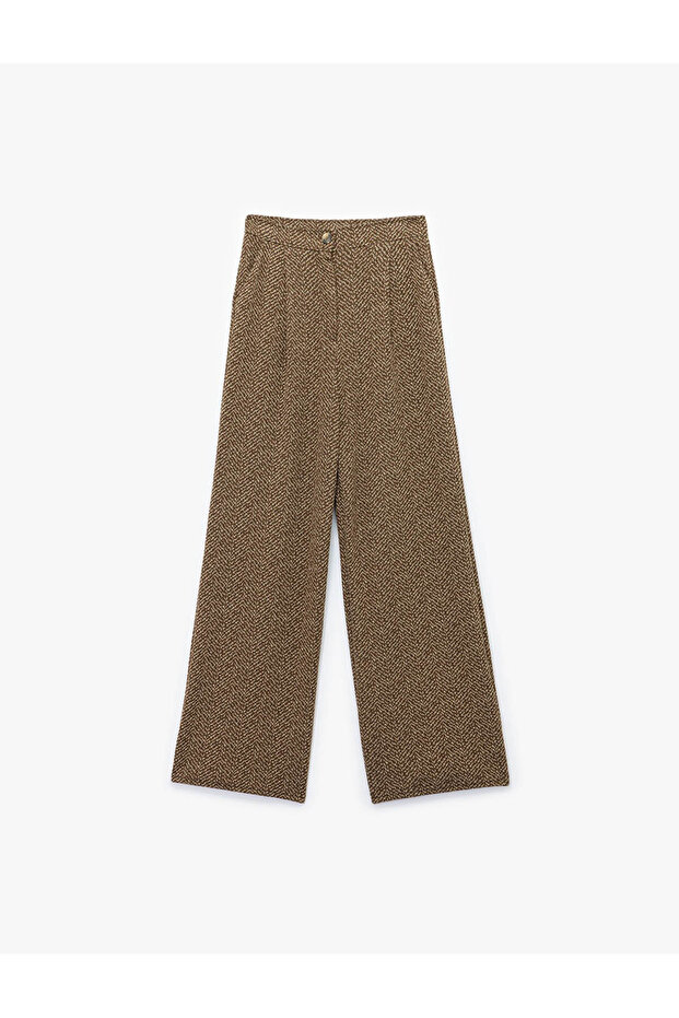 Patterned Wide Leg Palazzo Trousers with Pockets and Pleat Detail