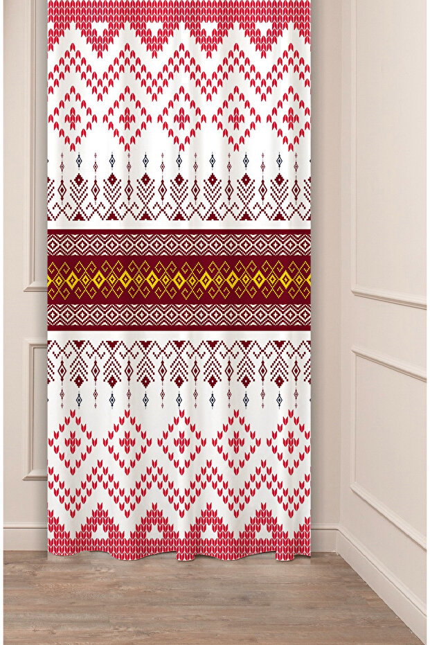 Authentic, Anatolian, Ethnic Patterned Special Design Digital Printed (Single Wing) Modern Stylish Background Curtain