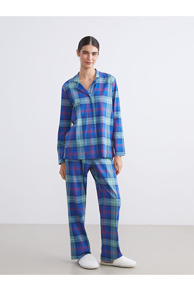 Gömlek Yaka Ekose Kadın Pijama - 2