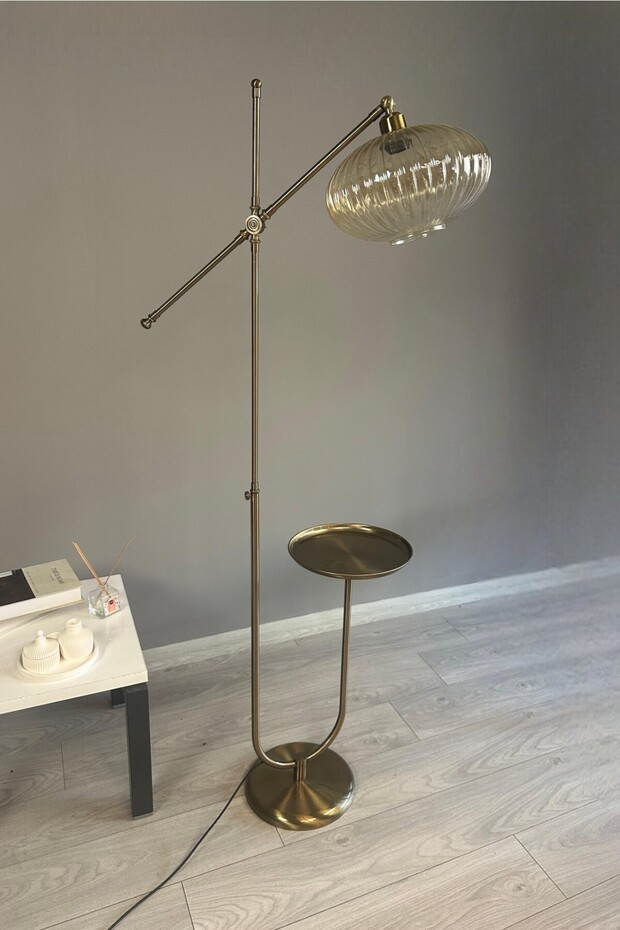 Elegant Eskitme Gövde Bal Rengi Cam Lambader U Tepsili Makas Gövde Modern Metal Zemin Lambası - 5