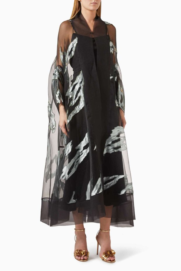 Experience Elegance and Comfort with Our Sparkling Organza Open Front Abaya