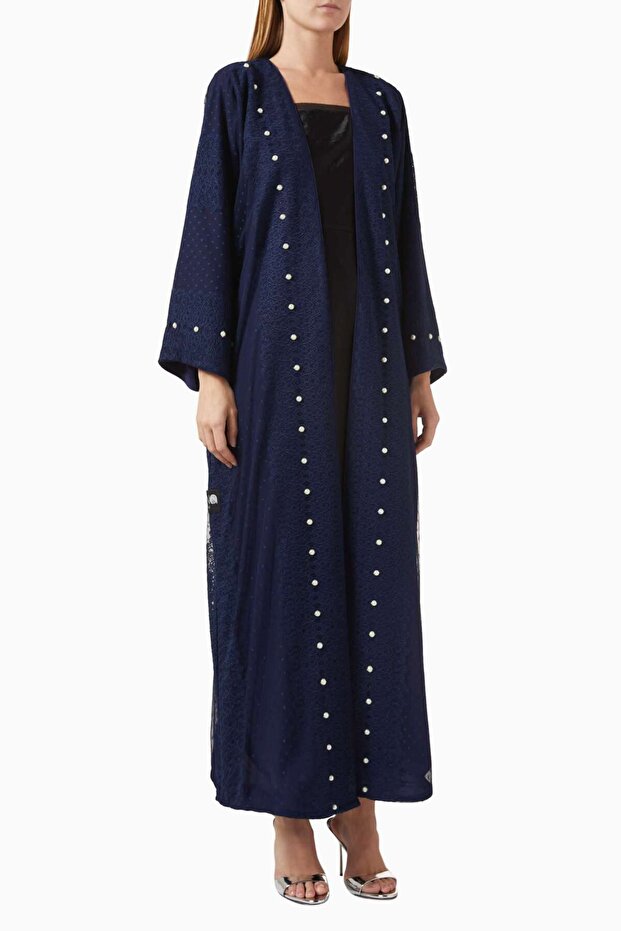 Tulle and Pearl Embellished Abaya Offers Comfortable Layering and Easy Movement