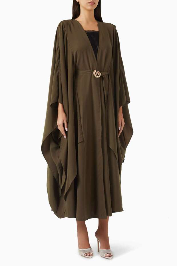 Sheila Effortless Elegance and Comfort with Adjustable Waist Belt and Kaftan Sleeves Abaya