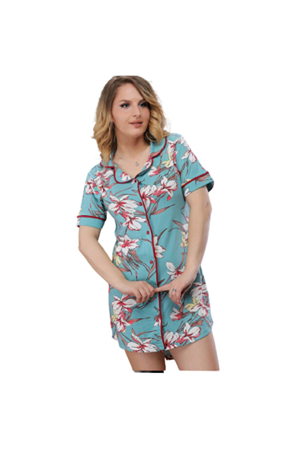 قميص نوم قطن بزراير - NG 784 - 1