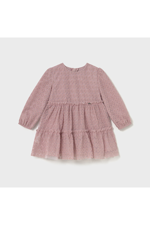 Baby Girl Long Sleeve Embossed Tulle Dress L26K2907