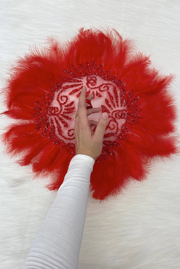 Red Bridal Handkerchief, Glass Bead and Feather Embellished, Groom Wedding Henna Circumcision Engagement Bride Promise Bridesmaid