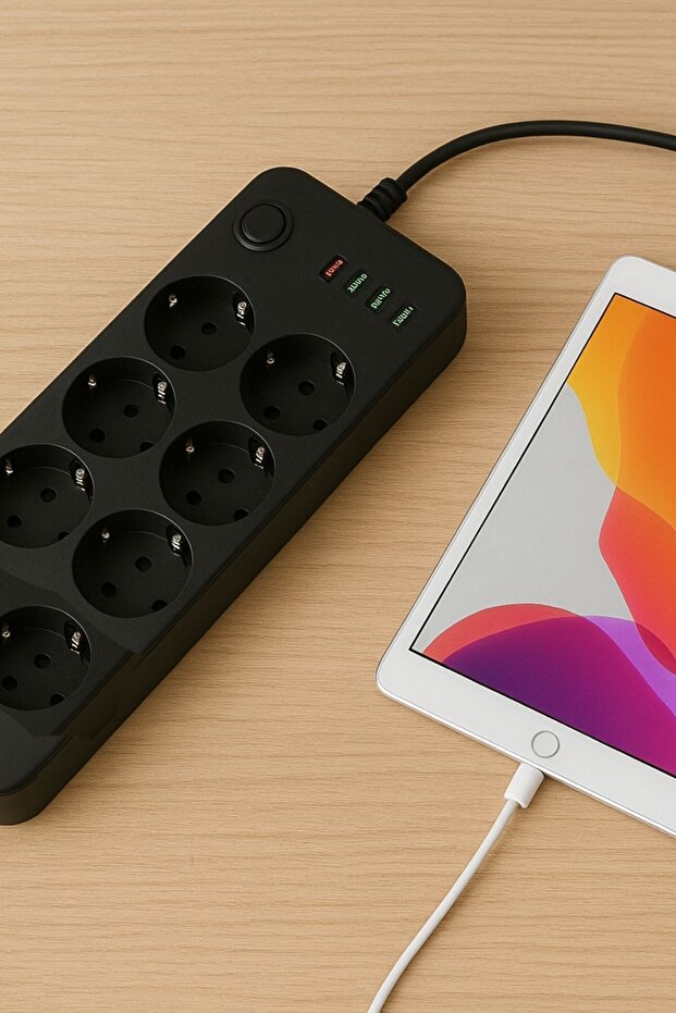 ® Akım Korumalı Termal Uzatma Kablosu – 8 Priz, 2 USB ve 2 Type-C Girişli, Güçlü Çoklu Priz - 3