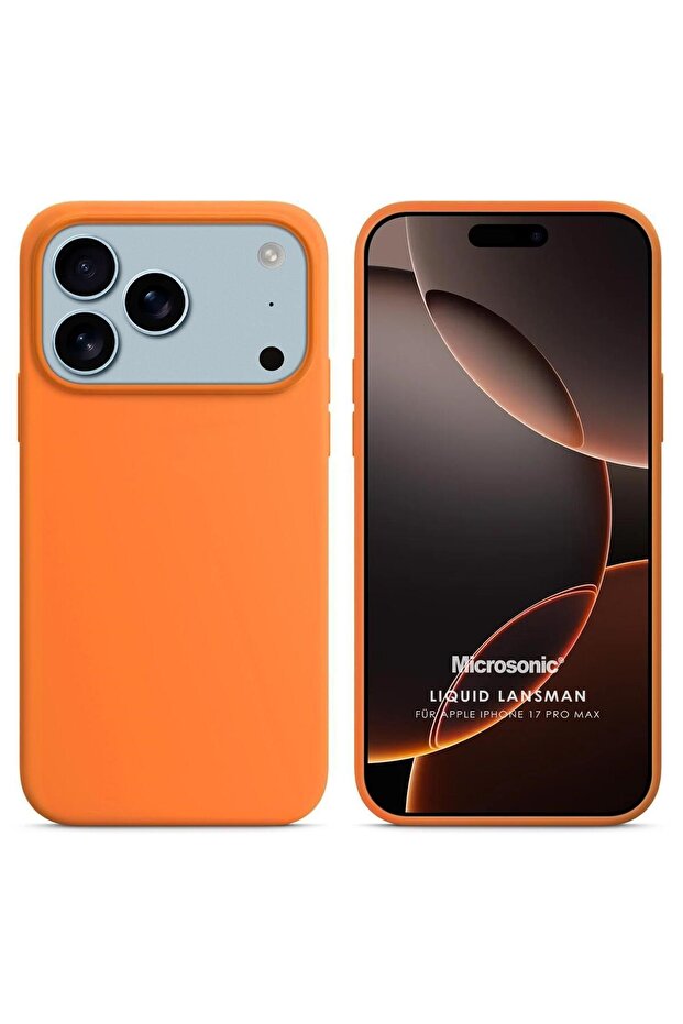 Apple iPhone 17 Pro Max Kılıf Liquid Lansman Silikon Turuncu - 1