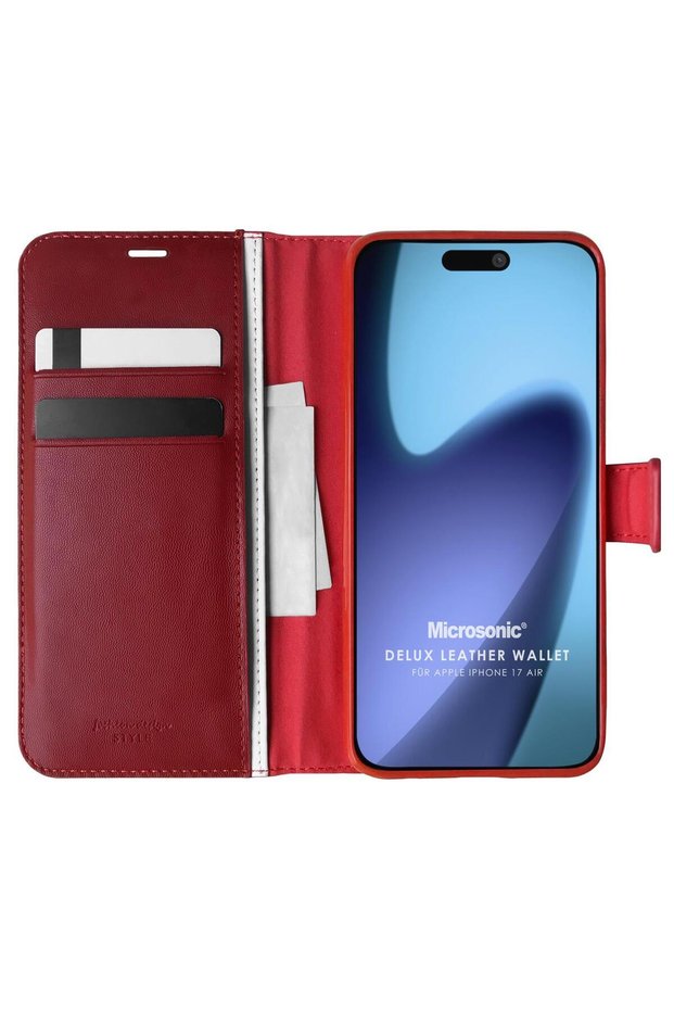 Apple iPhone 17 Air Case Delux Leather Wallet Red