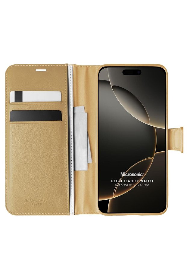 Apple iPhone 17 Pro Case Delux Leather Wallet Gold