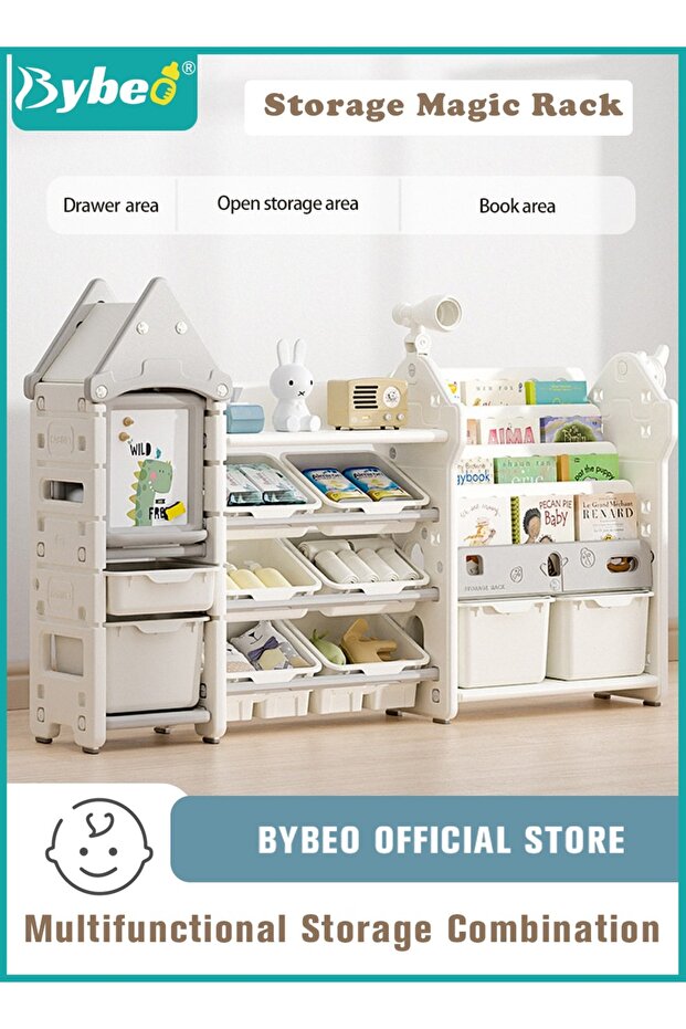 Children Deluxe Storage Organizer Set - Kids Bookshelf With Multi-Layer Toy Storage Rack, Storage Drawers, Drawing Board, Multi Boxes, PP Material With Large Capacity