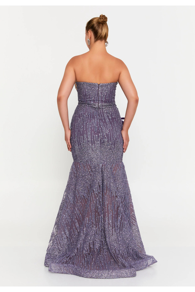 Straplez Uzun Normal Kesim Abiye Elbise - 3