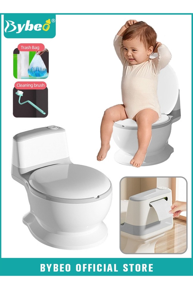 Baby Potty Training Seat, Kid Size Potty, Realistic Potty Training Toilet with Lid Back, Babies Toilets with a Brush and 100pcs Clean Bag, for Toddlers Infants Kids Boys Girls, Easy to Empty and Clean