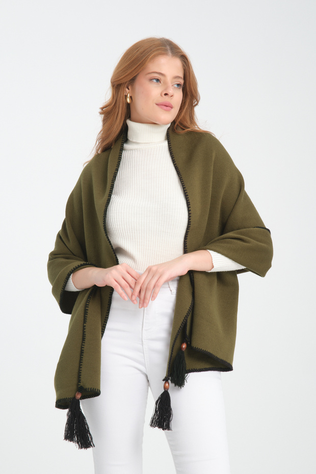 Stylish Plain Stitched Tassel Knitwear Shoulder Shawl, Stylish and Comfortable Poncho Model, Women's Shoulder Shawl