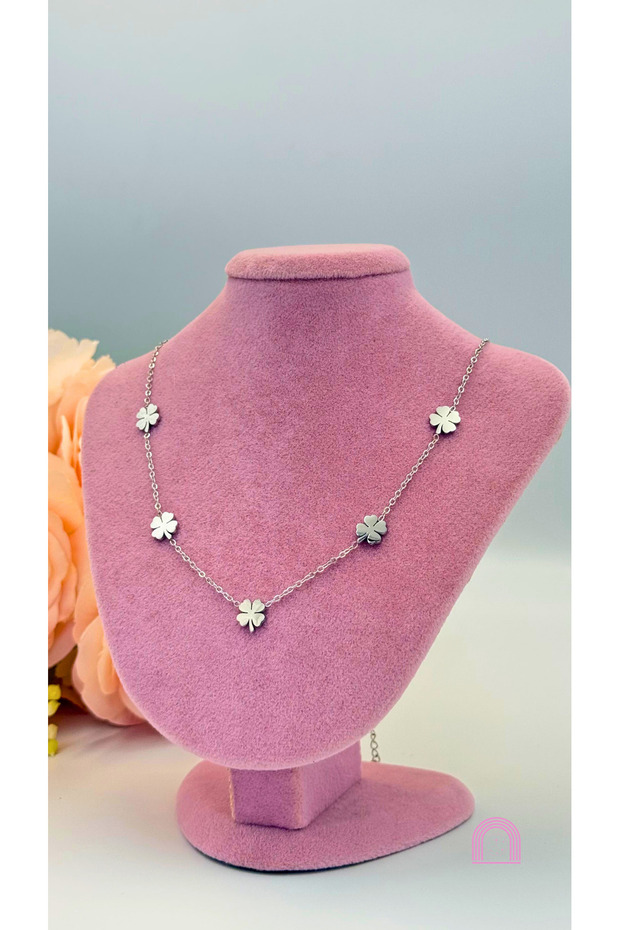 Çelik Yonca Model Silver Kolye - 1