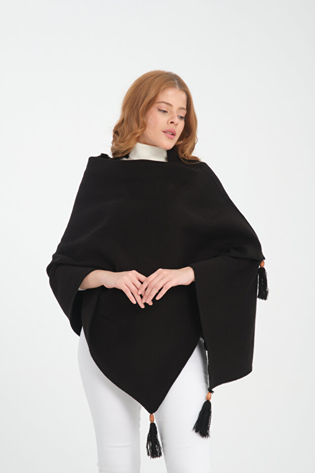 Stylish Plain Stitched Tassel Knitwear Shoulder Shawl, Stylish and Comfortable Poncho Model, Women's Shoulder Shawl