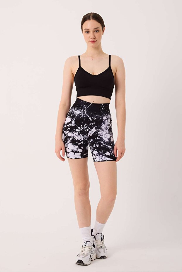 Seamless Sports Shorts Tie-Dye Patterned Stitch-Free Push up Effect Flexible and Shaping / Sculpting Leggings