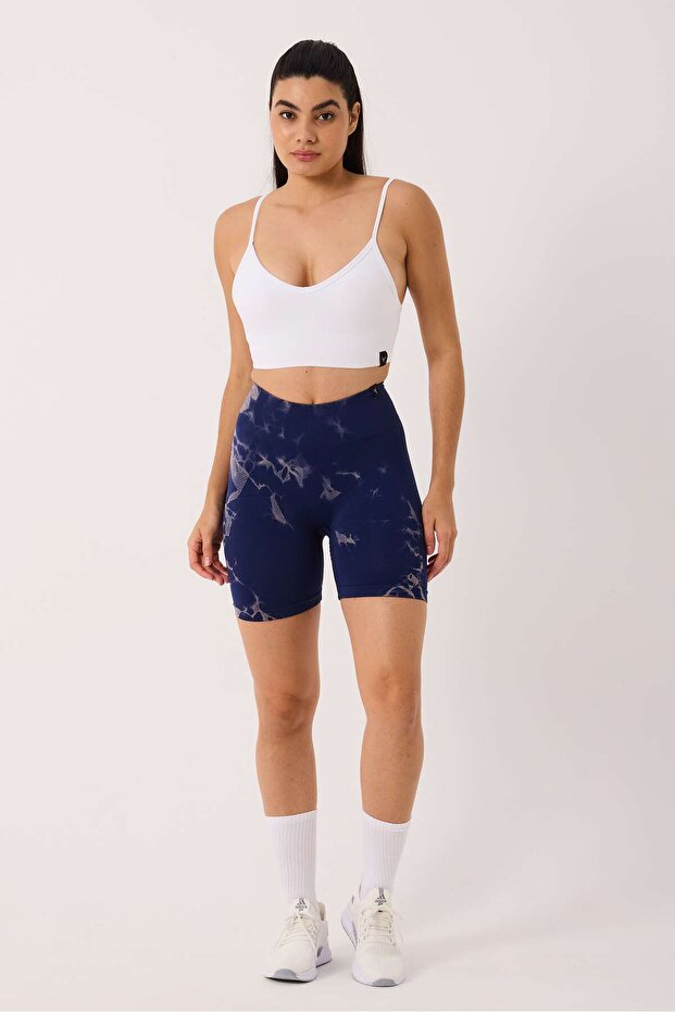 Batik Desenli Dikişsiz Esnek ve Toparlayıcı Push-Up Spor Şort - 1