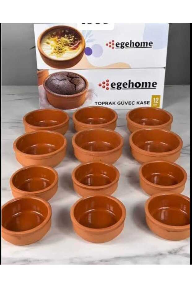 12 Li Toprak Sütlaç Güveç Kase Seti Fırın Sufle Kabı - 3