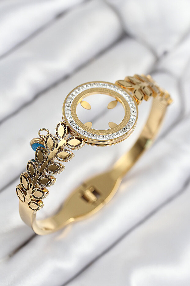 316L Steel Zircon Stone Quarter Insertable Gold Color Handcuffs