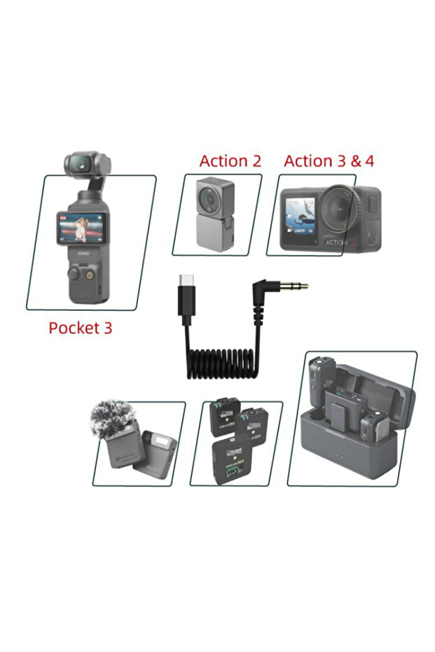 Osmo Action 4 / 3 / 2 / Pocket 3 mic adaptör PULUZ - 5