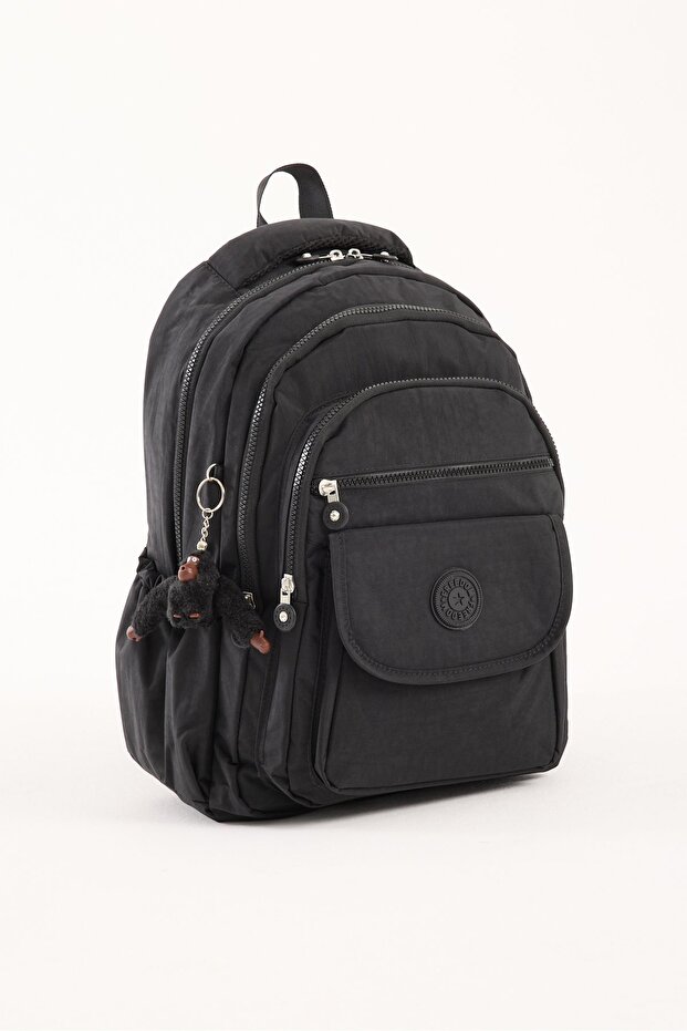 Premium Waterproof Crinkle Fabric High School and Middle School Backpack + Keychain Black